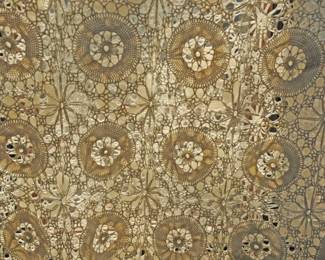 Vintage Handmade Crocheted White Cotton Tablecloth 