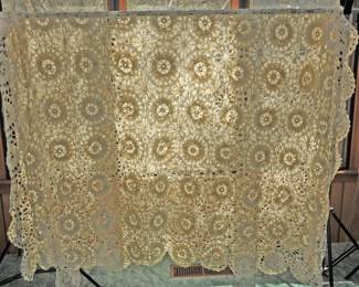 Vintage Handmade Crocheted White Cotton Tablecloth 