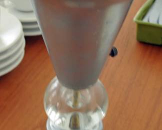 Art Deco / MCM Metal & Clear Glass Orb 10" Tall Table Lamp Touchier Metal Shade