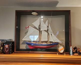 Bluenose 11 large ship in glass display, lighted