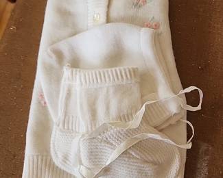 Vintage baby sweater,  hat and booties all sold together