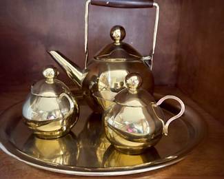 Vintage MCM brass tea set