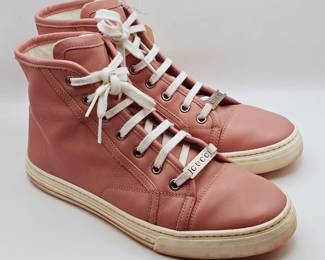 Gucci
Pink GG Canvas/Leather High Top Sneakers