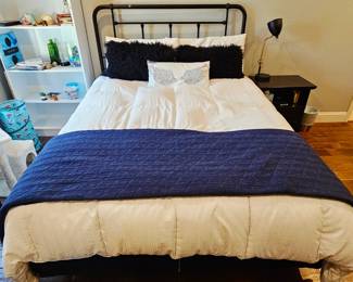 Pottery barn queen bed . Mattress box springs and frame all priced together. Bedding is all priced separately and is a mix of Pottery Barn Teen and Restoration Hardware