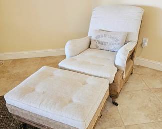 Restoration Hardware deconstructed armchair with a matching ottoman