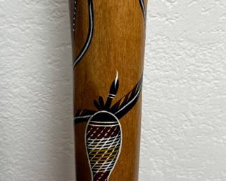 Authentic termite-hollowed hardwood didgeridoo (circa 1999). Hand-painted Aboriginal-style artwork with natural organic bore. Excellent condition, never used — playable or striking display piece. Beautiful tone and craftsmanship. - was $600 your price only $295.00