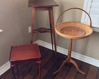 Three Small Wooden Accent Tables Mixed Styles