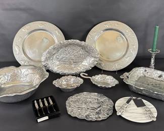 Arthur Court Aluminum Serving Collection with Wildlife and Floral Motifs