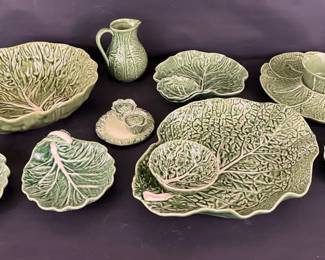 Bordallo Pinheiro Green Cabbage Ware Serving Pieces, Portugal