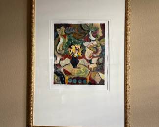 Framed and Signed Fiesta Swirling Garden by Joyce Lieberman with Picture Light