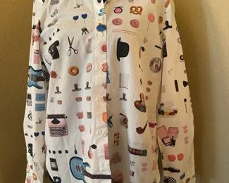 Vilagallo Size 40 White Novelty Print Button Down Shirt