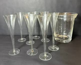 Simon Pearce Glass Champagne Bucket with Champagne Flutes