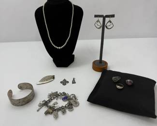 Assorted Sterling Silver Jewelry Collection with Necklace, Bracelet, Rings Earrings