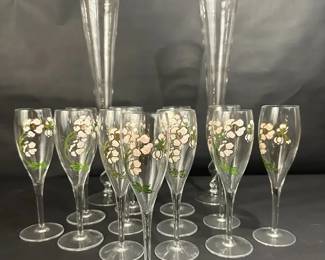 Juliska Twisted Stem and Floral HandPainted Champagne flutes