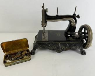 Antique Frister Rossmann Hand Crank Sewing Machine with Accessories