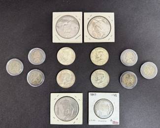 Group of United States Half Dollars and War Nickels