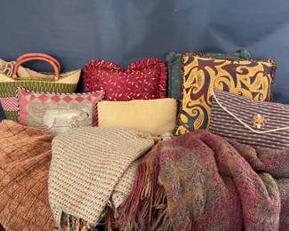 Mixed Decorative Pillows, Throws Market Basket  MackenzieChilds, Pottery Barn