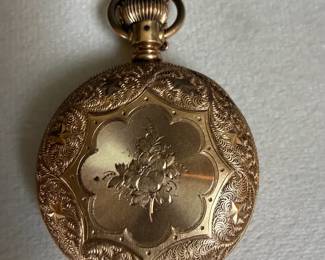 Antique 14K Gold Engraved Floral Pocket Watch Pendant On Chain 50.5 gms