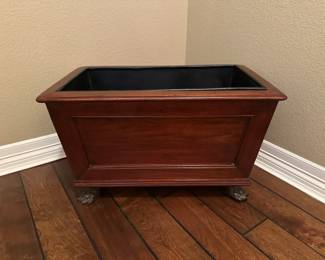 Wood Planter Box w Lion Head Ring Pulls Claw Feet, Lined Interior