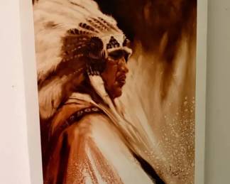 1998 Native American Chief Portrait on Panel, Sepia Tone