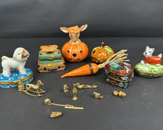 Limoges Royal Doulton Trinket Boxes with Brass Miniatures Collection