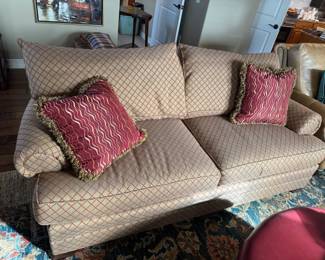 Wesley Hall Upholstered Sofa w Arm Covers Accent Pillows  85 Wide