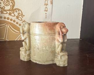 Carved Soapstone "See No Evil, Hear No Evil, Speak No Evil" Monkey Match Holder