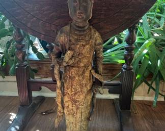Antique Carved Wood Guanyin Statue