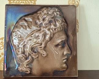 Vintage Majolica Portrait Tile - Classical Male Profile