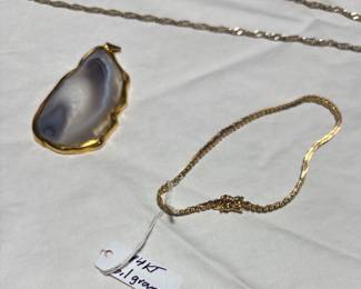 14k bracelet , geode slice pendant 
