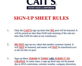CAITS Signs Sign Up Sheet Rules