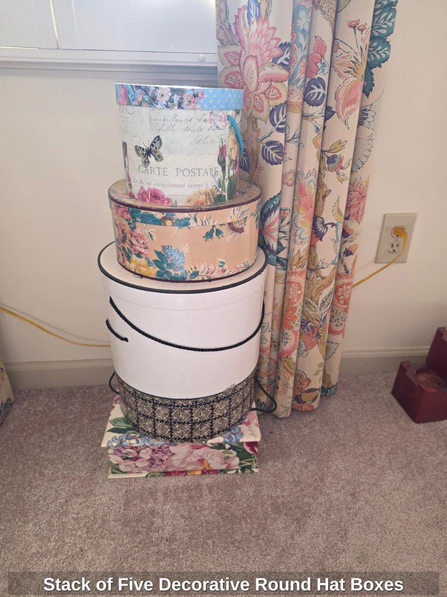 Stack of Five Decorative Round Hat Boxes
