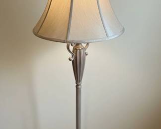 Urn Shaped Floor Lamp with Scrolled Handles and Fabric Shade