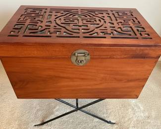 Pier 1 Imports Indonesian Wood Carved Top Lap Desk or Side Chest