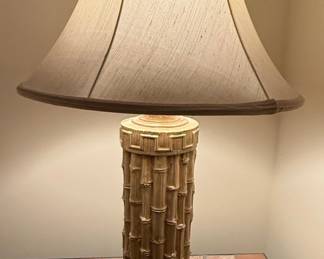Vintage Faux Bamboo Ceramic Table Lamp with Scrollwork Base