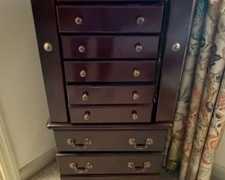 Wooden Jewelry Chest with Mirror and Drawers