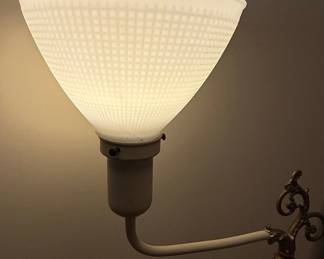 Vintage White Fluted Column Bridge Arm Floor Lamp with Ornate Scrollwork Details