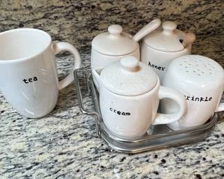 Pottery Barn 'Coffee House" Tea Mug and Condiment Set