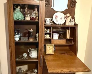 Victorian Oak Side by Side Secretary Desk with Display Cabinet