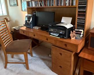 American Signature Oak Writing Desk with Hutch and File Cabinet