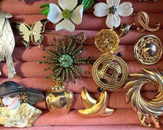 Assorted Vintage Designer Brooches, Pins and Earrings