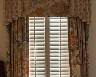 Custom Floral Box Valance and Drapes with Yellow Linen Overlay