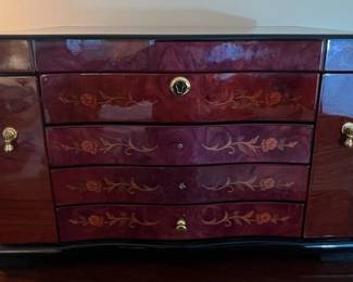Vintage Jere High Gloss Jewelry Box with Floral Inlay
