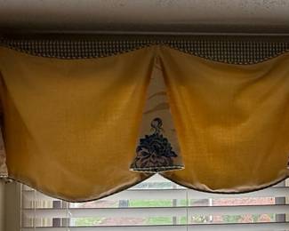 Custom Floral Valance with Yellow Linen Overlay