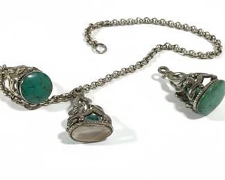 Victorian Gilt Metal and Turquoise Fob Chain with Seals