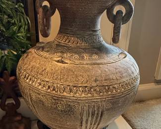 Large Tribal Red Clay Vase with Ring Handles