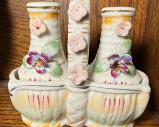 Vintage Sphinx Salt and Pepper Shakers with Basket Holder