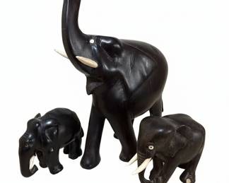 Collection of Ebony Wood Elephant Figurines