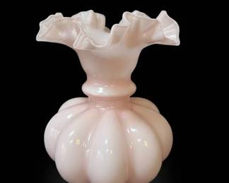 Vintage Pink Melon Vase with Ruffled Rim