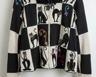 Berek- The Collective Works -Black Cat Checkerboard Cardigan